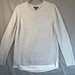 Hilary Radley 2-fer Grey Mock Layered Preppy Chic Ribbed Crew Neck Size L